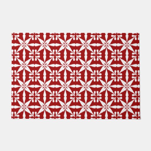 Ikat Star Pattern, Dark Red en White Deurmat (Voorkant)