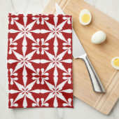 Ikat Star Pattern, Dark Red en White Theedoek (Quarter Fold)