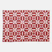 Ikat Star Pattern, Dark Red en White Theedoek (Horizontaal)