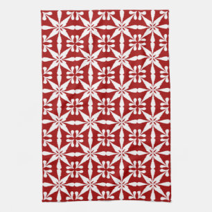 Ikat Star Pattern, Dark Red en White Theedoek