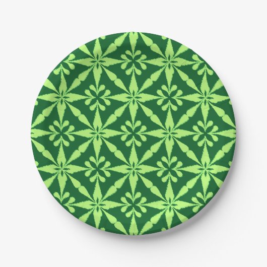 Ikat Star Pattern - Donkergroen Papieren Bordje (Voorkant)