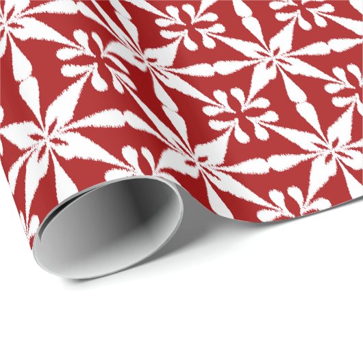 Ikat Star Pattern - Donkerrood en wit Cadeaupapier (Rol Hoek)
