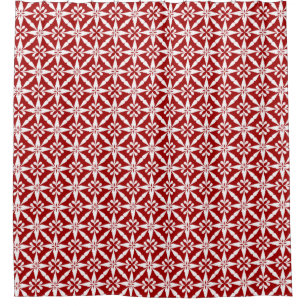 Ikat Star Pattern - Donkerrood en wit Douchegordijn