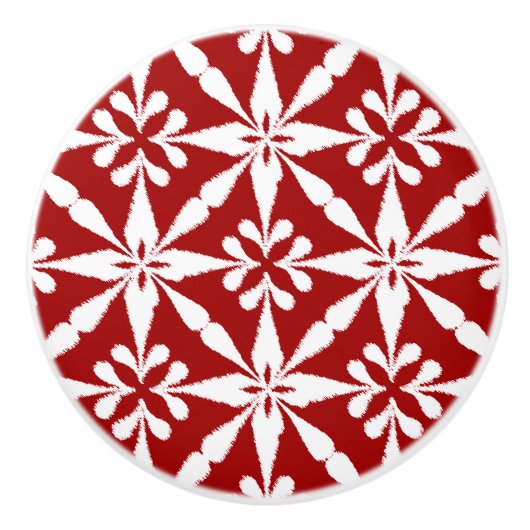 Ikat Star Pattern - Donkerrood en wit Keramische Knop (Voorkant)