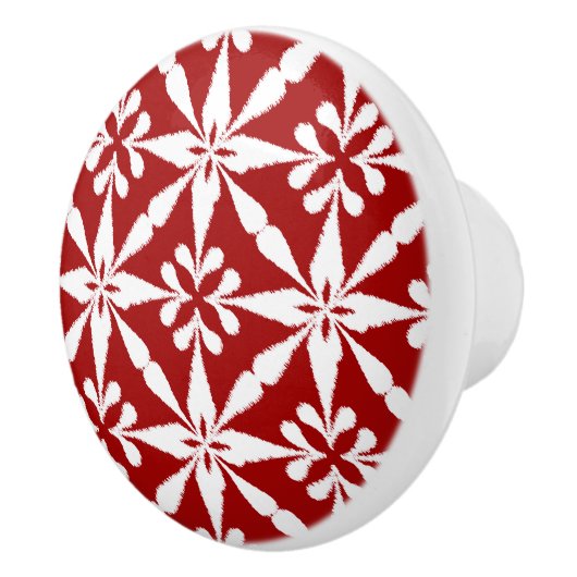 Ikat Star Pattern - Donkerrood en wit Keramische Knop (Rechts)