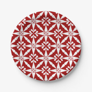 Ikat Star Pattern - Donkerrood en wit Papieren Bordje