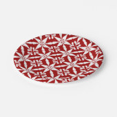 Ikat Star Pattern - Donkerrood en wit Papieren Bordje (Gekanteld)