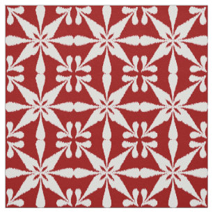 Ikat Star Pattern - Donkerrood en wit Stof