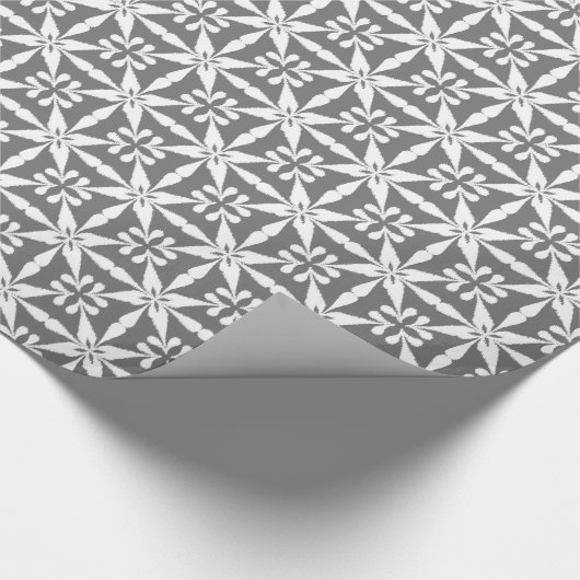 Ikat Star Pattern - Grijs / Grijs en Wit Cadeaupapier (Hoek)
