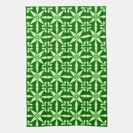 Ikat Star Pattern, Limoen en Donkergroen Theedoek (Verticaal)