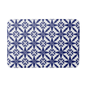 Ikat Star Pattern - Navy Blue en White Badmat