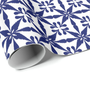 Ikat Star Pattern - Navy Blue en White Cadeaupapier