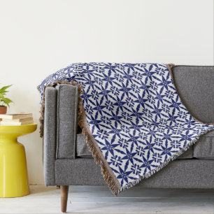 Ikat Star Pattern - Navy Blue en White Deken