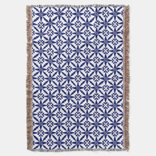 Ikat Star Pattern - Navy Blue en White Deken (Voorkant Verticaal)