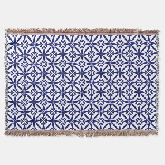 Ikat Star Pattern - Navy Blue en White Deken (Voorkant)