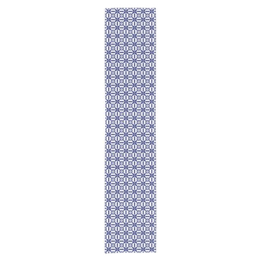 Ikat Star Pattern, Navy Blue en White Korte Tafelloper (Voorkant)