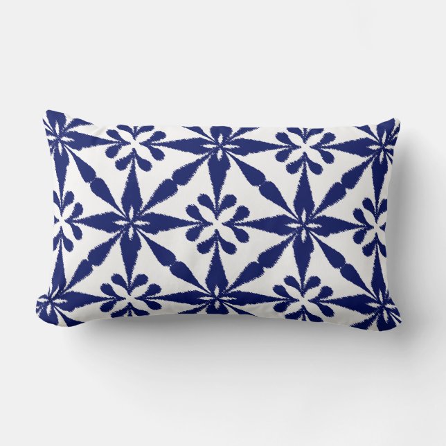 Ikat Star Pattern - Navy Blue en White Kussen (Voorkant)