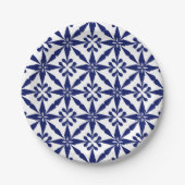 Ikat Star Pattern - Navy Blue en White Papieren Bordje (Voorkant)