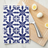 Ikat Star Pattern, Navy Blue en White Theedoek (Quarter Fold)