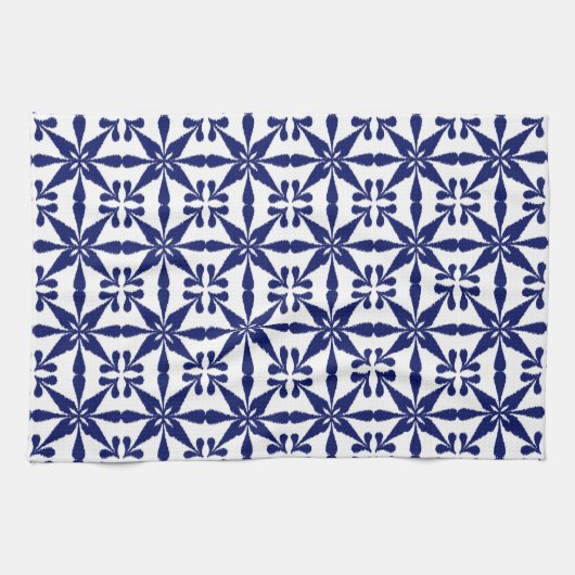 Ikat Star Pattern, Navy Blue en White Theedoek (Horizontaal)