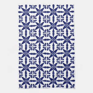 Ikat Star Pattern, Navy Blue en White Theedoek