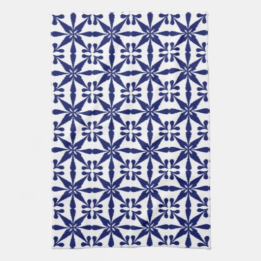 Ikat Star Pattern, Navy Blue en White Theedoek (Verticaal)