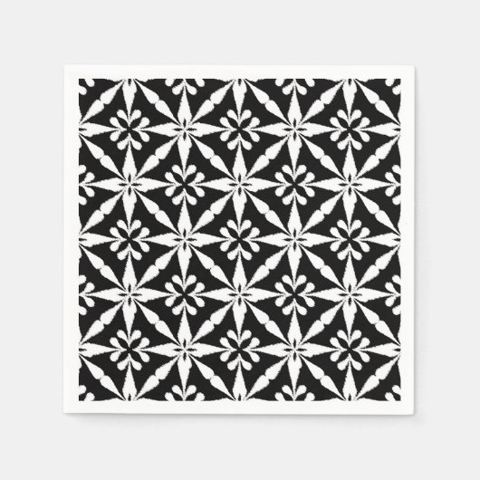Ikat Star Pattern - Zwart-wit Servetten (Voorkant)