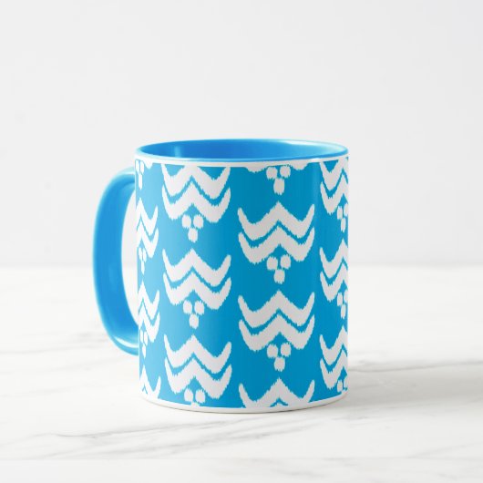 Ikat Stillerde Floral - Lichte Blauwe en Witte Mok (Voorkant links)