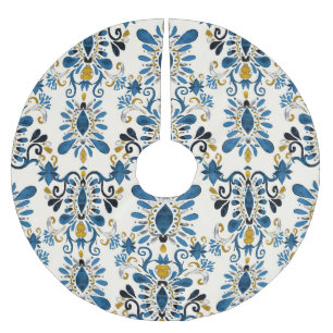 Ikat stropdas-kleurstof, tribale waterverf kerstboom rok