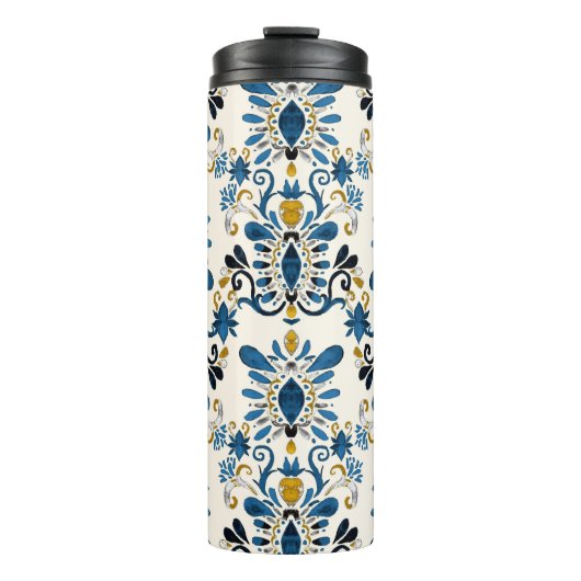 Ikat stropdas-kleurstof, tribale waterverf thermosbeker (Voorkant)