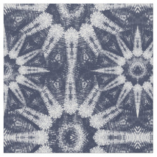 Ikat Style Navy White Big Starburst Pattern Stof