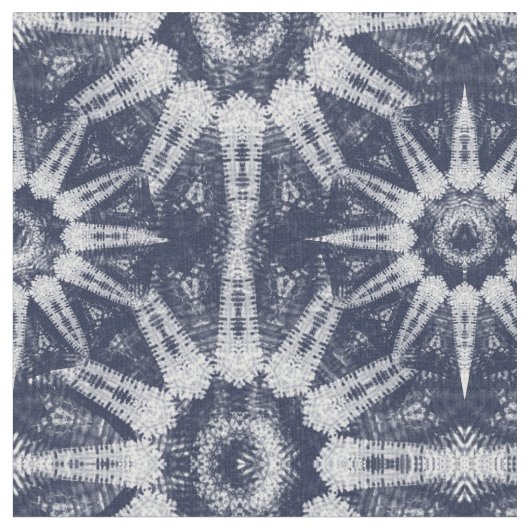 Ikat Style Navy White Big Starburst Pattern Stof (Close Up)