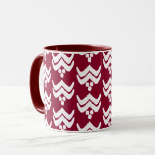 Ikat Stylized Floral - Burgundy and White Mok