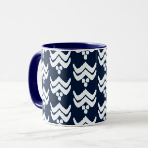 Ikat Stylized Floral - Indigo Blue en White Mok