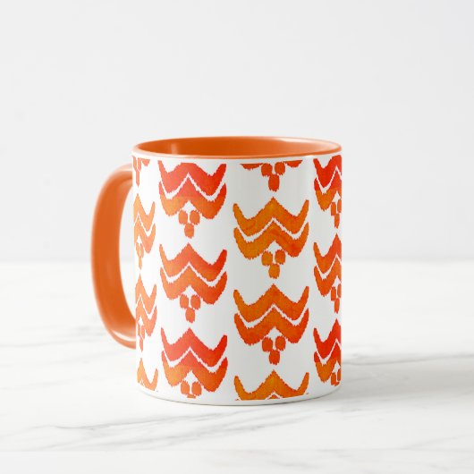 Ikat Stylized Floral - Oranje en Witte Mok (Voorkant links)