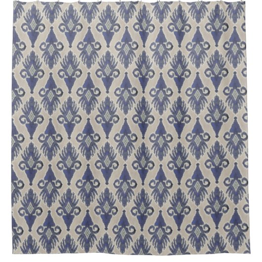 IKAT  Tribal Modern Pattern Gray Navy Blue Douchegordijn (Voorkant)
