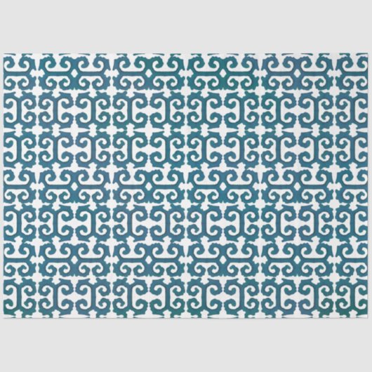 IKAT Tribal Patroon Blauwgroen Blauw Grieks Zeer b Tissuepapier (Voorkant)