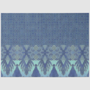 IKAT Tribal Pattern Navy Turquoise Blue Decoupage Tissuepapier