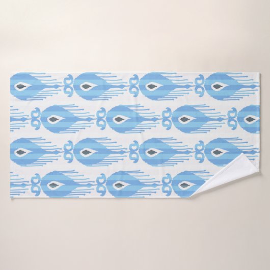Ikatpatroon in blauw en wit badhanddoek (Badhanddoek)