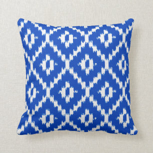 Ikatpatroon - Kobalt blauw en wit Kussen