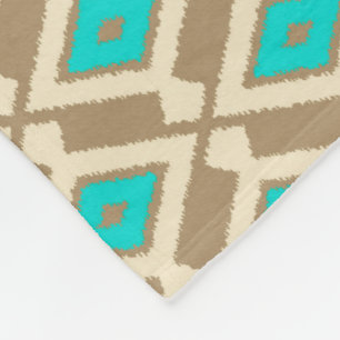 Ikatpatroon - Turquoise, Taupe en Beige Fleece Deken