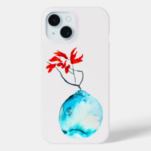 Ikebana aquarel blauwe vaas iPhone 15 case