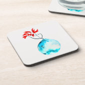 Ikebana blauw vaas waterverf kunst bier onderzetter (Linkerzijde)