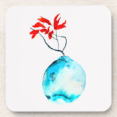 Ikebana blauw vaas waterverf kunst bier onderzetter (Voorkant)