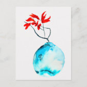 Ikebana blauw vaas waterverf kunst briefkaart (Voorkant)