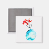 Ikebana blauw vaas waterverf kunst magneet (Voorkant / Achterkant)
