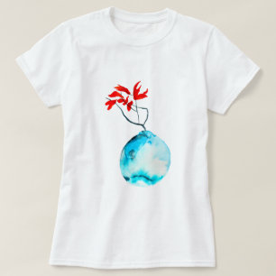 Ikebana blauw vaas waterverf kunst t-shirt