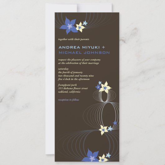 Ikebana Blue Frangipani tropical Wedding Invite Kaart (Voorkant)