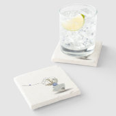 Ikebana diamantblauw clam seashell dieptegedicht stenen onderzetter (Zijkant)