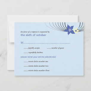 Ikebana Frangipani Blue Tropical Flower Wedding RSVP Kaartje